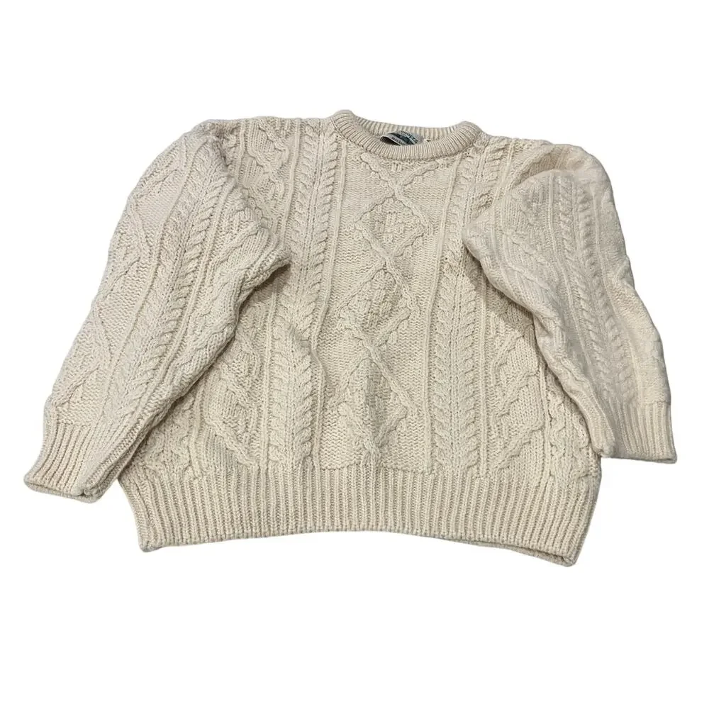 ARAN CRAFTS Vintage Cable Knit Fisherman Sweater Pure New Wool Ireland Cream M
